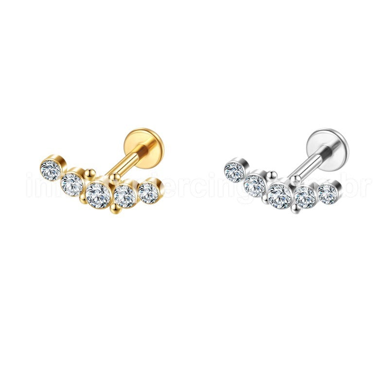 Piercing Labret Aço Cirúrgico Cluster 5 Zircônias Indiano